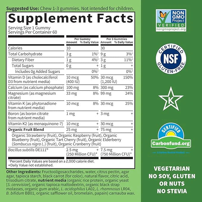 Calcium Magnesium Gummies with D3 & K2, Supports 60 Raspberry 30 Day