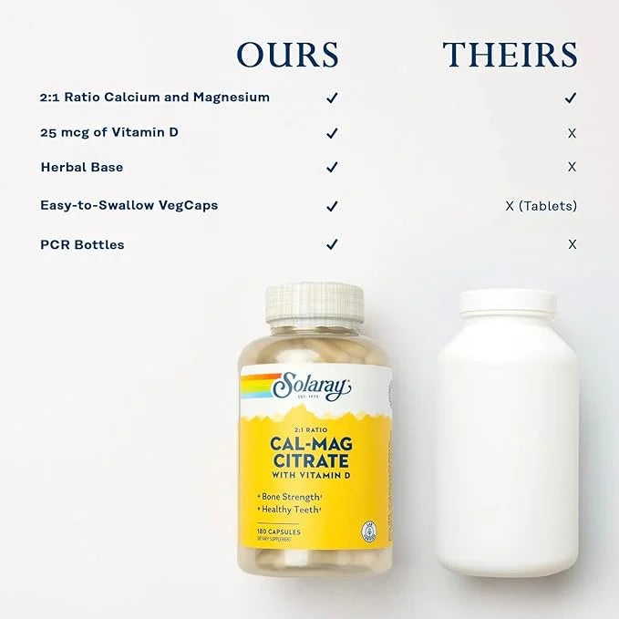 Solaray Calcium & Magnesium Citrate 2:1 D-3, Healthy 180 Capsules