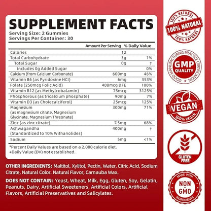 Calcium Magnesium Zinc Gummies for Women, 600 mg D3 for 60 Gummies