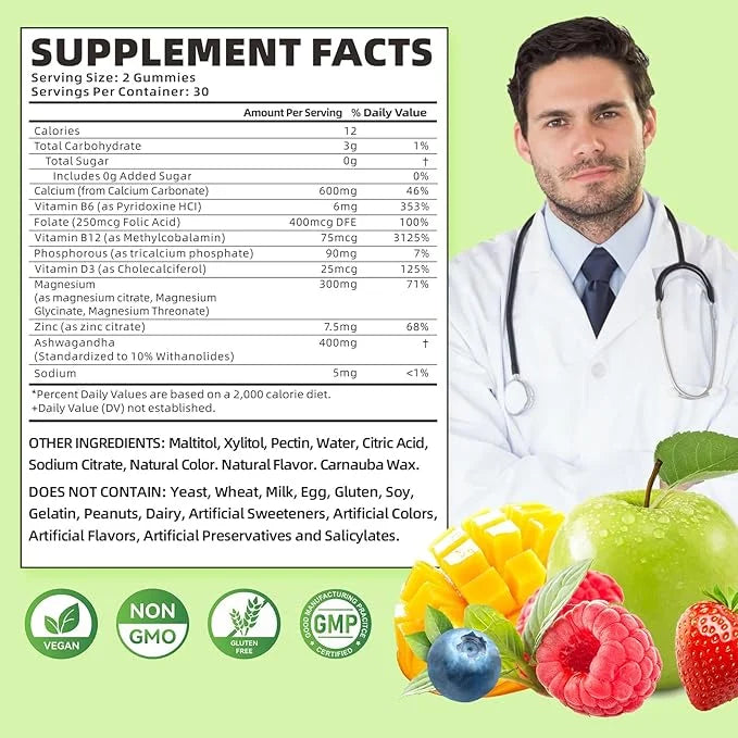 Calcium Magnesium Zinc Gummies for Women, 600 mg D3 for 120 Gummies
