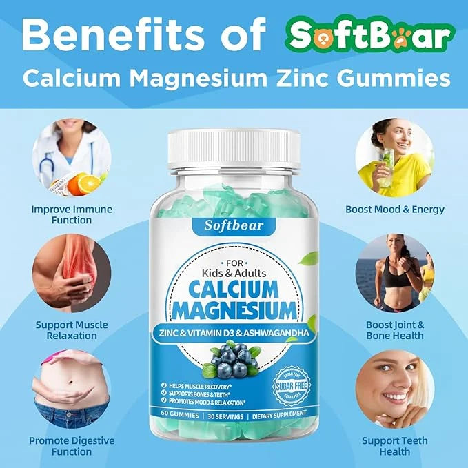 Calcium Magnesium Zinc Gummies for Women, 600 mg D3,B6,B12 for 120 Gummies