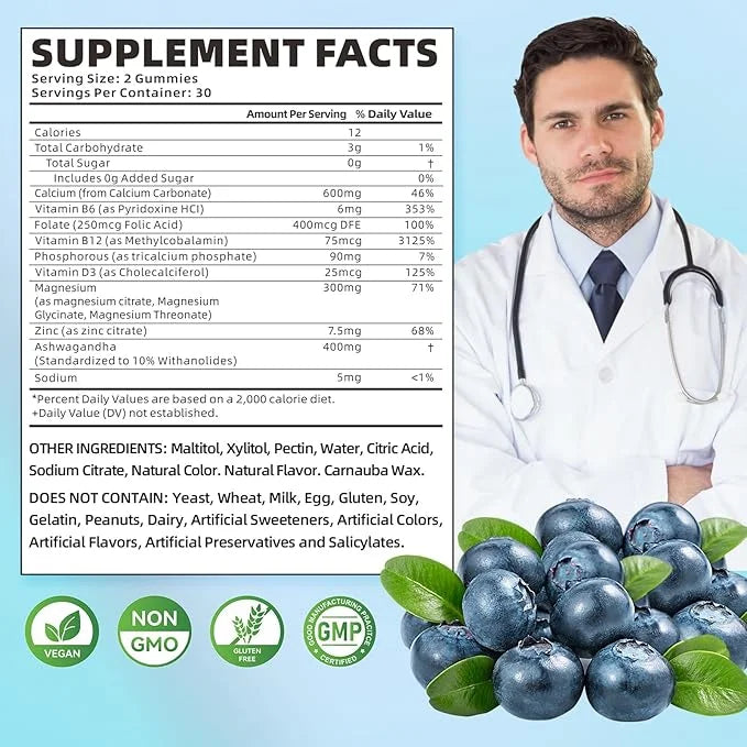 Calcium Magnesium Zinc Gummies for Women, 600 mg D3,B6,B12 for 120 Gummies