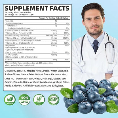 Calcium Magnesium Zinc Gummies for Women, 600 mg D3,B6,B12 for 120 Gummies