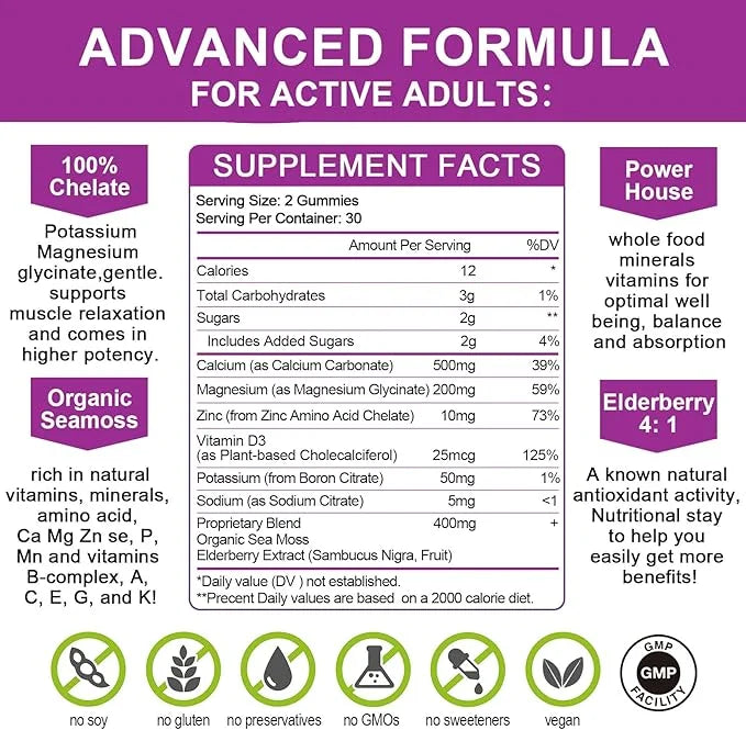 Calcium Magnesium Zinc Gummes with Magnesium 200mg, Potassium D3, 60veggie 60veggie Whole