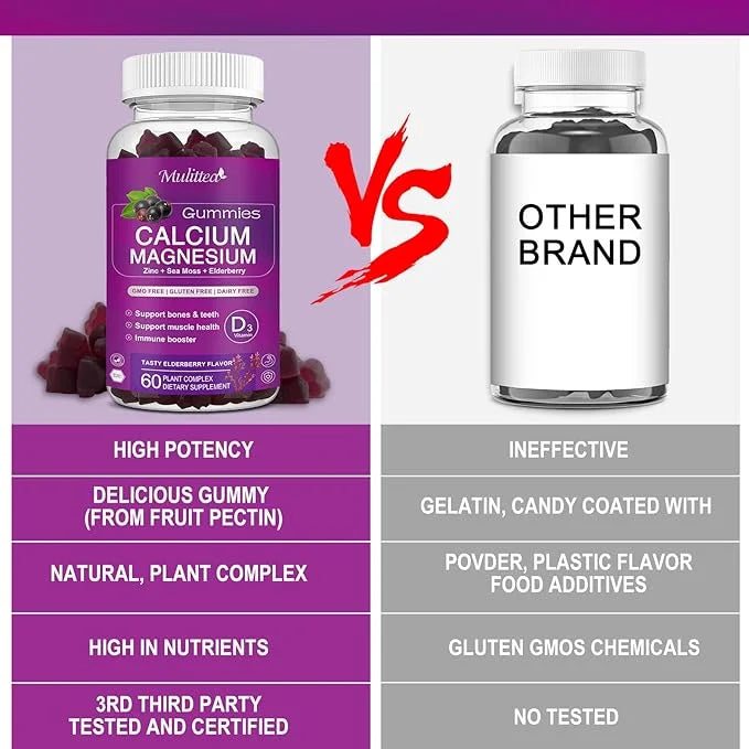 Calcium Magnesium Zinc Gummes with Magnesium 200mg, Potassium D3, 60veggie 60veggie Whole