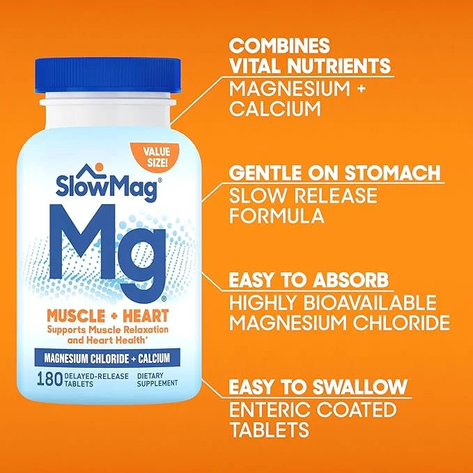 SlowMag Muscle + Heart Magnesium Chloride 180 Count