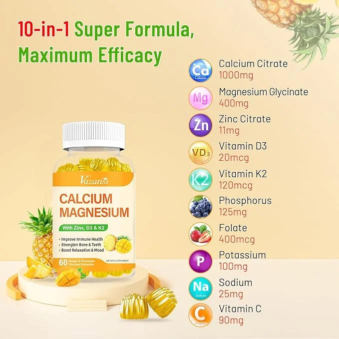 Calcium Magnesium Zinc Gummies with Vitamin D3 & K2, High 60 Gummies…