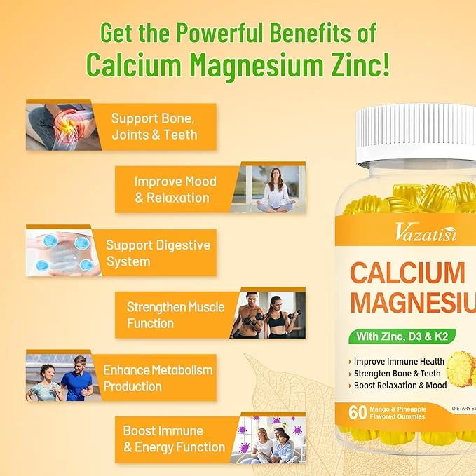 Calcium Magnesium Zinc Gummies with Vitamin D3 & K2, High 60 Gummies…