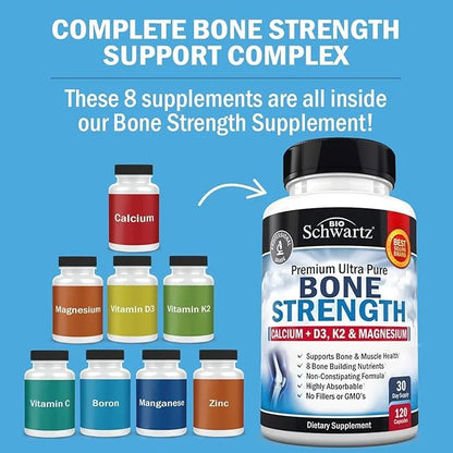 Bone Strength Calcium Supplement D3, K2, K2, C, 8 Bone-Building 120 Veggie