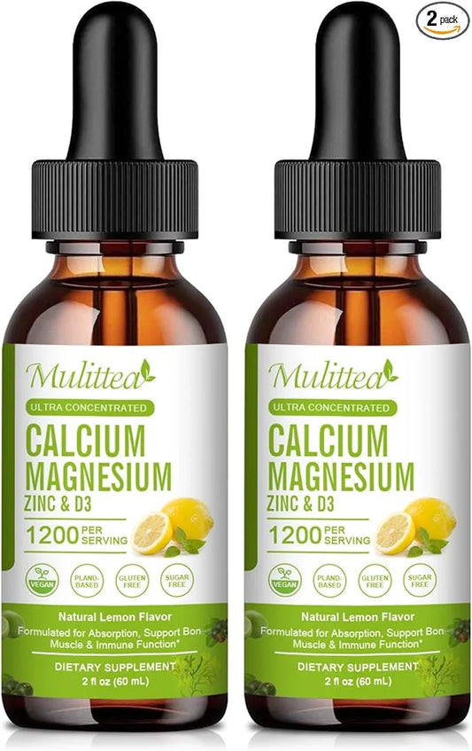 Calcium Magnesium Zinc with Magnesium Glycinate 500mg Plus D3 K2 K2 | 2 Month D3 K2 K2 Liquid 2 Pack
