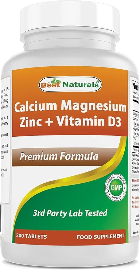 Best Naturals Calcium Magnesium Zinc D3, 300 300 Tablets 1000 mg, 400 mg, 25 mg D3 600 600 IU (3 Tablets)