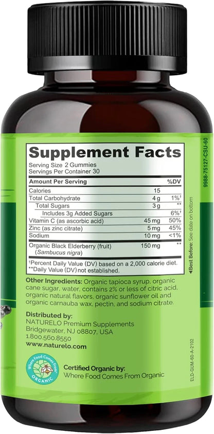 NATURELO Elderberry Gummies – Immune Support 60ct