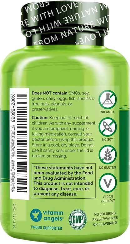 NATURELO Vegan Zinc Immune Support Capsules 120 Capsules (2 Pack)