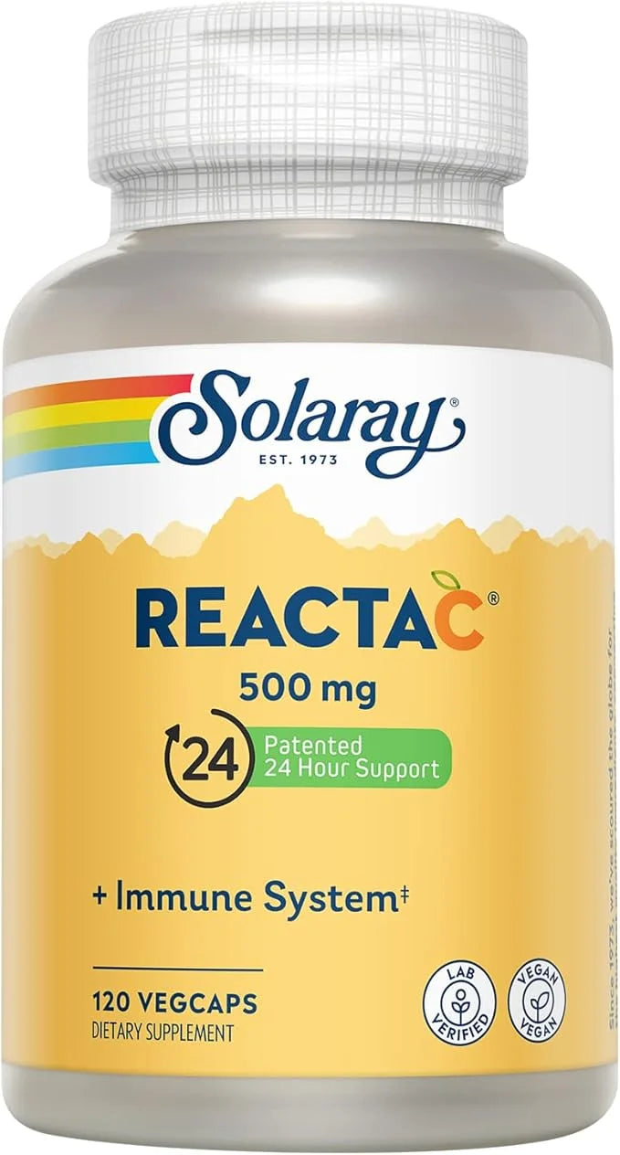 SOLARAY Reacta-C with 500mg Vitamin C, 200mg Bioflavonoid 24 Hour 120 Capsules, 120 Servings.