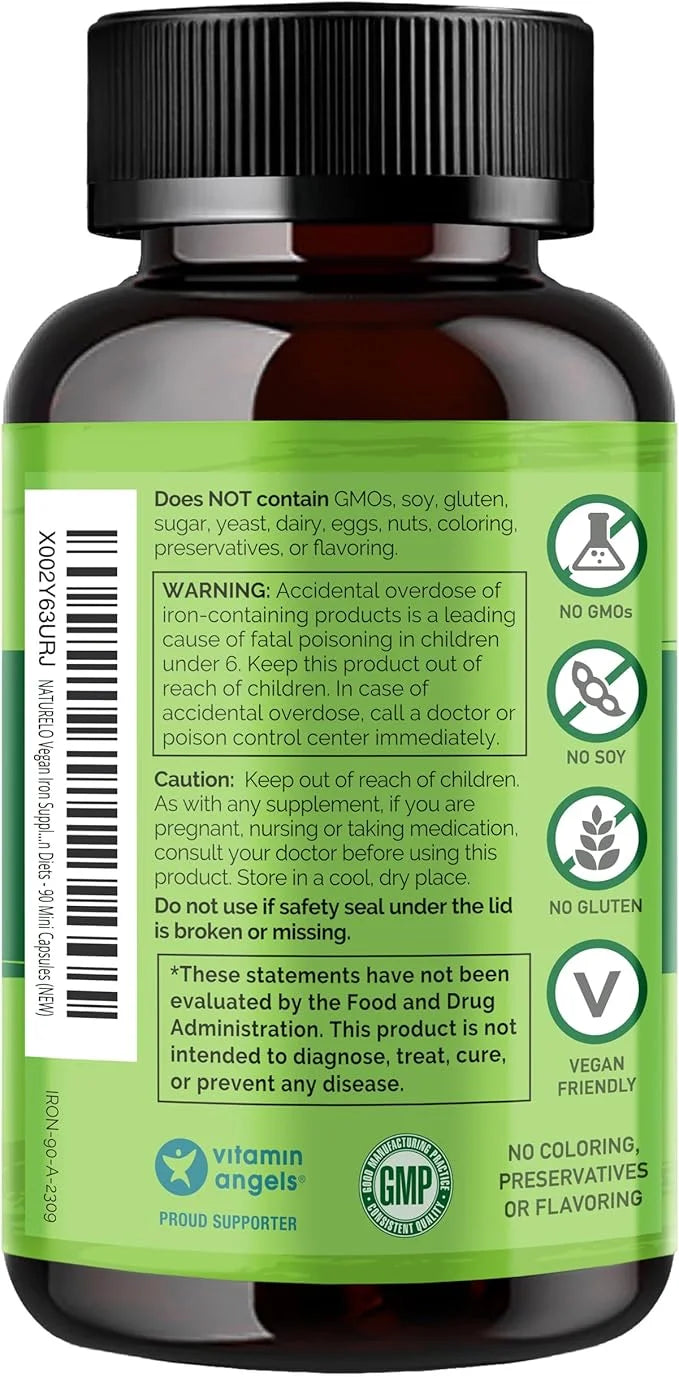 NATURELO Vegan Iron Supplement with Vitamin 90 Mini