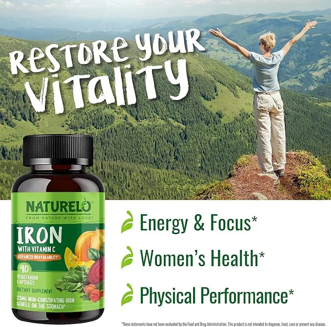 NATURELO Vegan Iron Supplement with Vitamin 90 Mini