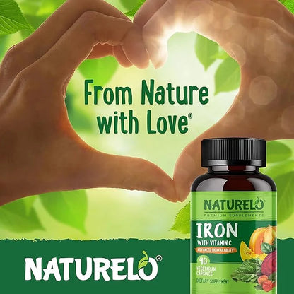 NATURELO Vegan Iron Supplement with Vitamin 90 Mini