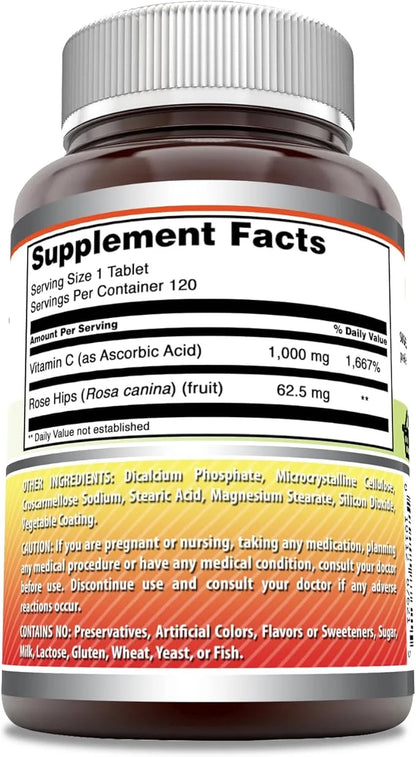 Amazing Formulas Vitamin C with Rose 1000 Mg (120 Count)