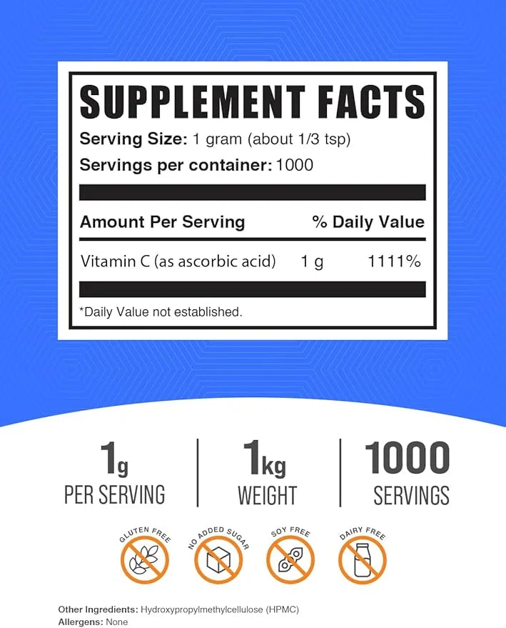 BulkSupplements.com Ascorbic Acid Powder 1g per 1kg (2.2 (2.2 lbs) 1)