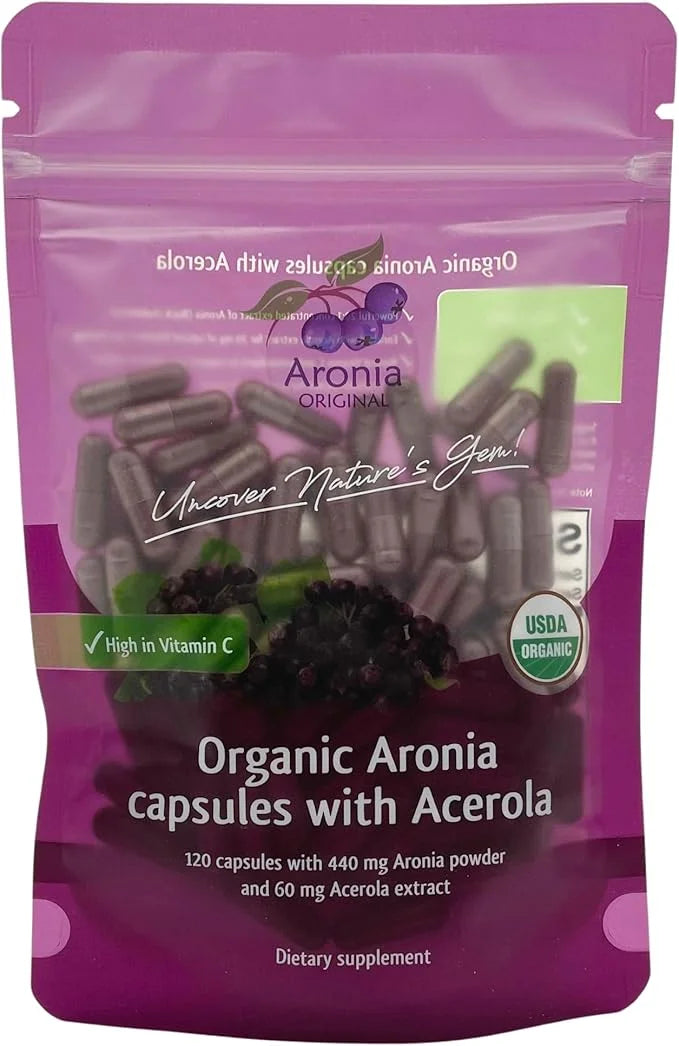 Aronia Original Organic Aronia Berry Capsules (120 Count) 440 mg 20:1 Aronia 60 mg