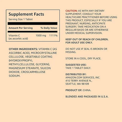 Amazon Elements Vitamin C 1000mg, Supports 300 Tablets, 10 month