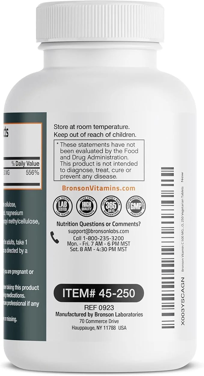Bronson Vitamin C 500 MG Supports 250 Vegetarian