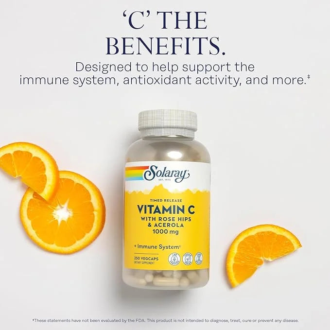 SOLARAY Vitamin C with Rose HIPS 1000mg | 24-Hour Immune 250 Ct.