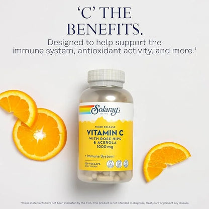 SOLARAY Vitamin C with Rose HIPS 1000mg | 24-Hour Immune 250 Ct.