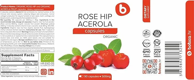 b Organic Rose Hips & Acerola 1000mg, for (90 Capsules)