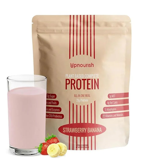 UpNourish Strawberry Banana Vegan Protein Powder 54 Superfoods Powder,1.5 Billion CFU Probiotics 21g Plant Based Protein,N...