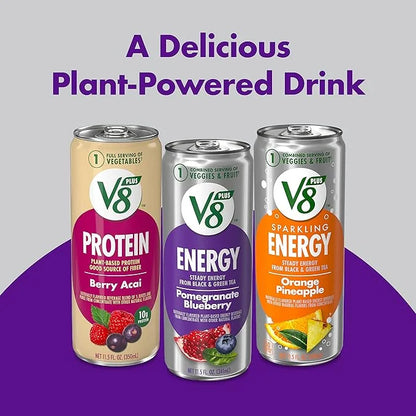 V8 +Energy Black Cherry and Pomegranate Blueberry Juice Energy Drinks, 8 fl oz Can (24 Pack) - Product Image