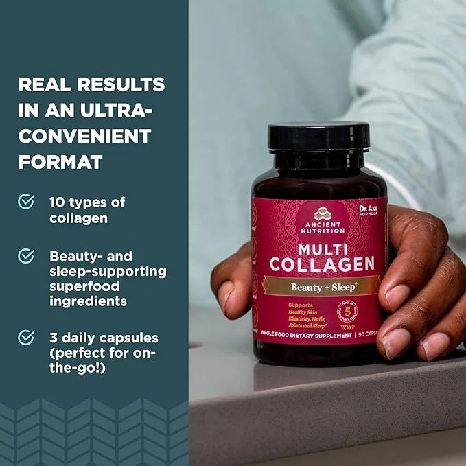 Ancient Nutrition Collagen Pills for Hair, Skin and Nails, Beauty + Sleep 90 Ct, Collagen Supplement + Magnesium, Supports...