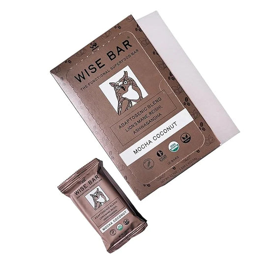 Wise Bar Adaptogen Mushroom Nutrition Bars with Reishi, Lions Mane & Ashwagandha, Organic Vegan & Gluten Free Snacks for N...