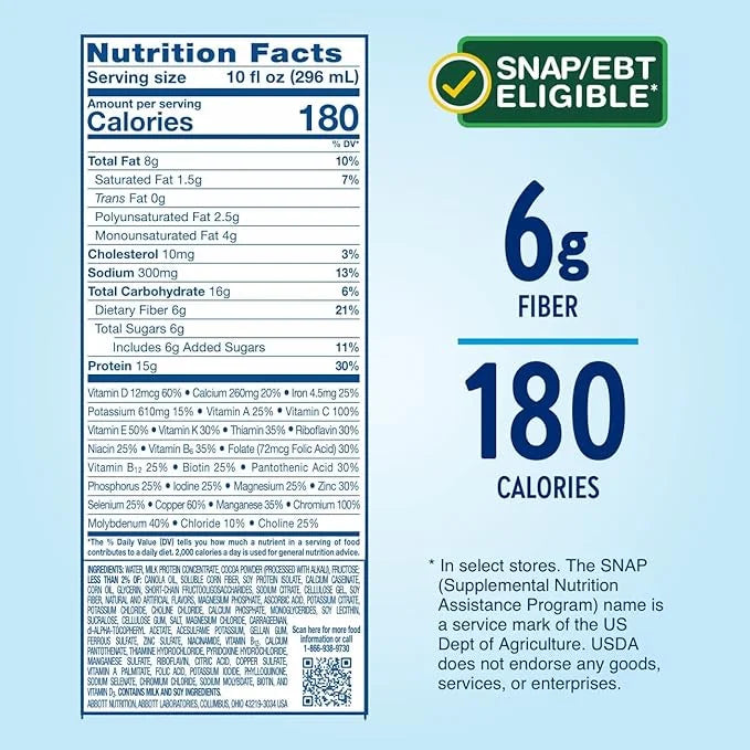 Glucerna Hunger Smart Shake, Diabetic Drink to Support Blood Sugar Management, 15g Protein, 180 Calories, Classic Chocolat...