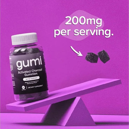 gumi Nutrition Coconut Activated Charcoal Gummies - Charcoal Supplements for Detox, Oral Health & Gut Health - 200mg Gummy...