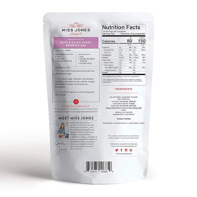 Miss Jones Baking Brownie Mix - Almond Flour, Gluten Free, Low Carb, No Sugar Added, Naturally Sweetened Desserts & Treats...