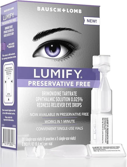 LUMIFY Redness Reliever Preservative Free Eye 20 Single 1 Min, 8 Hours