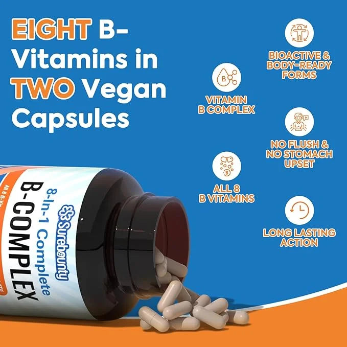 8-in-1 Complete B Complex, All 8 B12, B1, B1, B2, B2, B3, B3, B5, B5, B6, B6, B9, B9, Biotin, 60 Caps