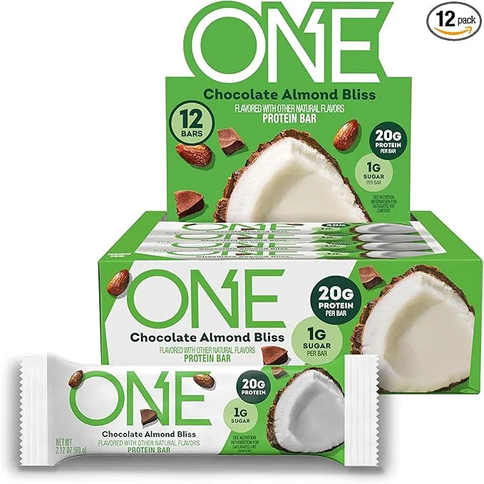 ONE Protein Bars, Almond Bliss, Gluten Free with 20g Protein and 1g Sugar, Pantry Staples, 2.12 oz (12 Pack), Packaging Ma...