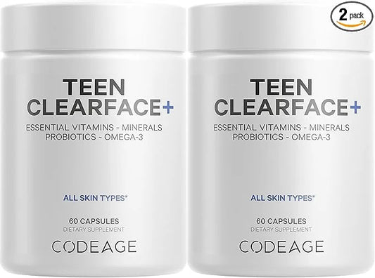 Codeage Teen Clearface Adolescent Face, Skin & Pimples, Vitamins A, C, D3, E, Pantothenic Acid, Niacin, Zinc Supplement Te...
