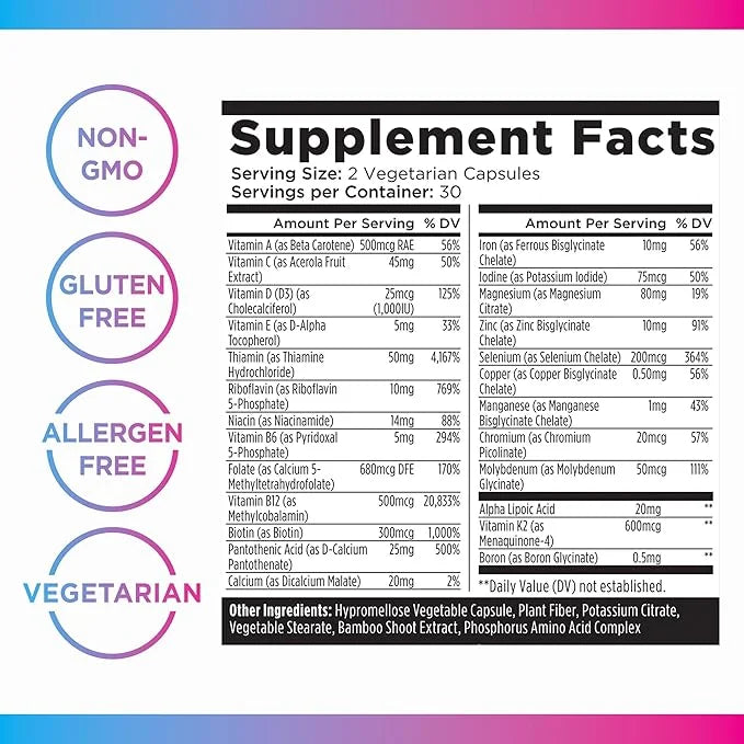 Livingood Daily Methylated Multivitamin for Women & Men, Multi Vitamin - Mineral Supplement Capsules with Iron, B Complex,...
