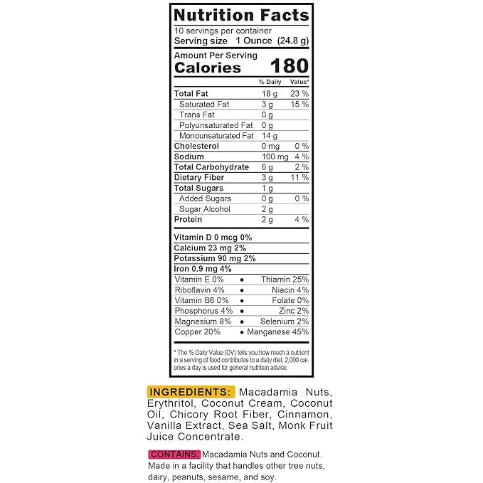 TGB Cinnamon Macadamia Nuts | 1g Net Carb Keto Snack | Gluten Free Low Carb Candy, 10 Ounces (Pack of 6) - Product Image