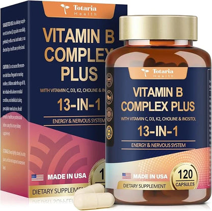 13-in-1 Vitamin B Complex Plus B1, B2, B2, B3 B3 (Niacinamide), B4, B5, B5, B6, B6, B7 B7 (Biotin), B8 (Inositol), B9 (Fol...
