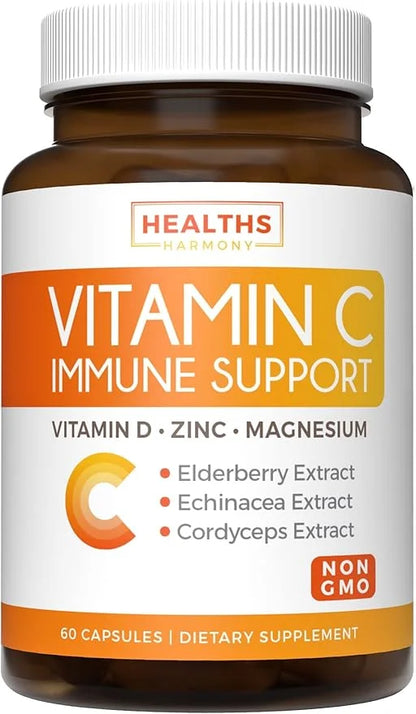 Immune Support Supplement (Non-GMO) Elderberry Vitamin 500mg Immune 60 Vegetarian