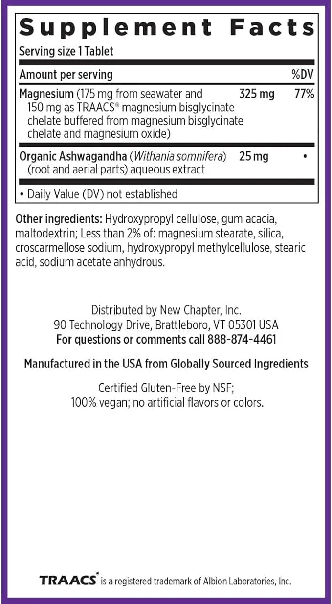 New Chapter Magnesium + Ashwagandha Supplement, 325 mg 2.5x Absorption, 60 ct (2 Month