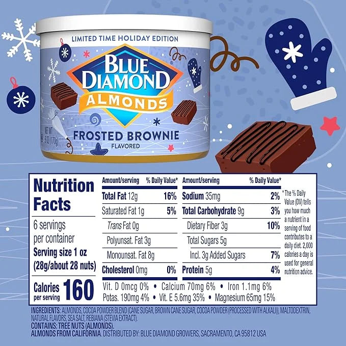 Blue Diamond, Holiday Frosted Brownie Flavored Sweet Snack Nut Almonds Perfect Size for On-The-Go, Holidays and Gatherings...
