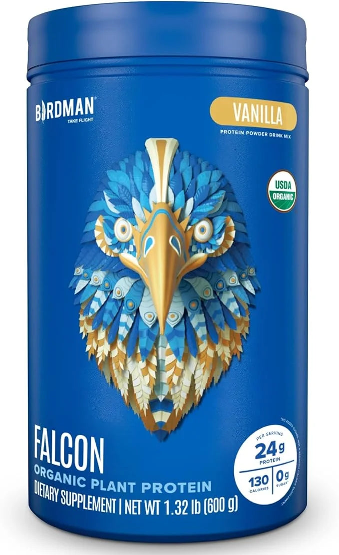BIRDMAN Falcon Organic Vegan Protein Powder Vanilla, 24g Protein, Sugar Free, Probiotics, Low Carb, Keto Friendly, Dairy F...