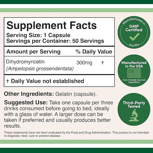 Dihydromyricetin (DHM) 50 Capsules, 300mg, Liver Support Supplement (Third Party Tested)(DHM Depot) Non GMO, Gluten Free (...