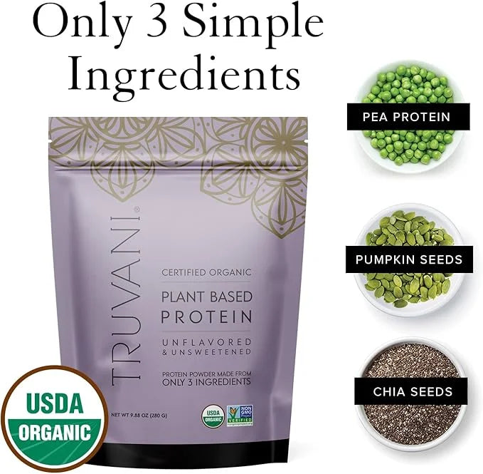 Truvani Vegan Pea Protein Powder | Unflavored | 20g Organic Plant Based Protein | 10 Servings | Keto | Gluten & Dairy Free...