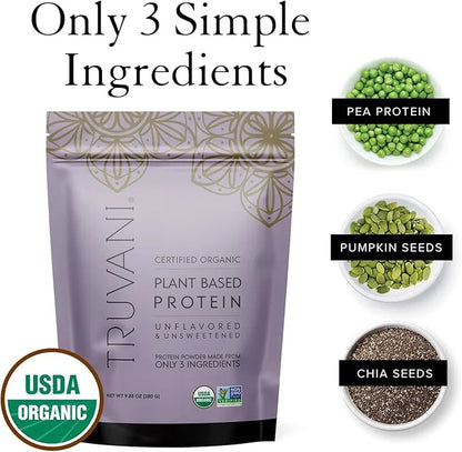 Truvani Vegan Pea Protein Powder | Unflavored | 20g Organic Plant Based Protein | 10 Servings | Keto | Gluten & Dairy Free...